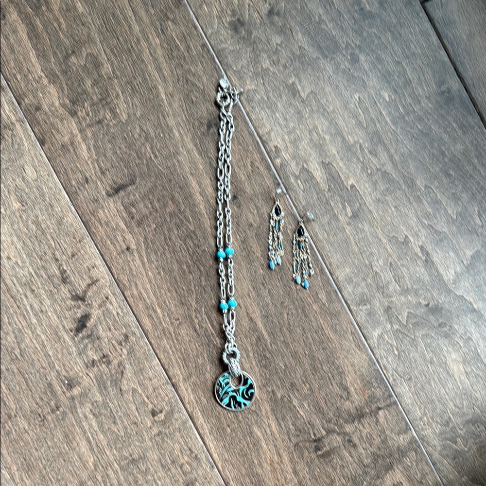 Silver and Blue Tree of Life Necklace and Earring Set